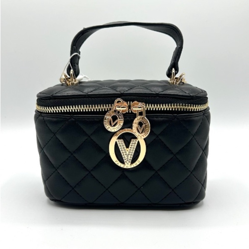 Valentino Orlandi Black and Gold Mini Bag with Quilted Design